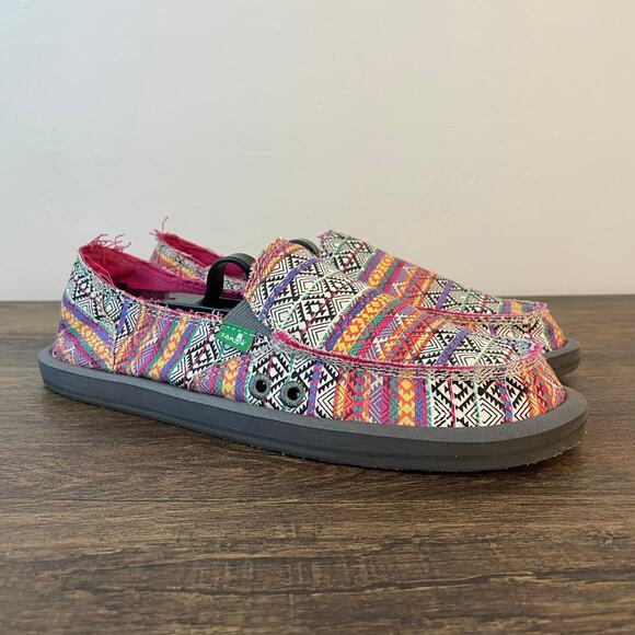 Sanuk Pair O Dice Women 7 Canvas Slip On Loafers Tribal Aztec Multicolor Comfort - Picture 1 of 9